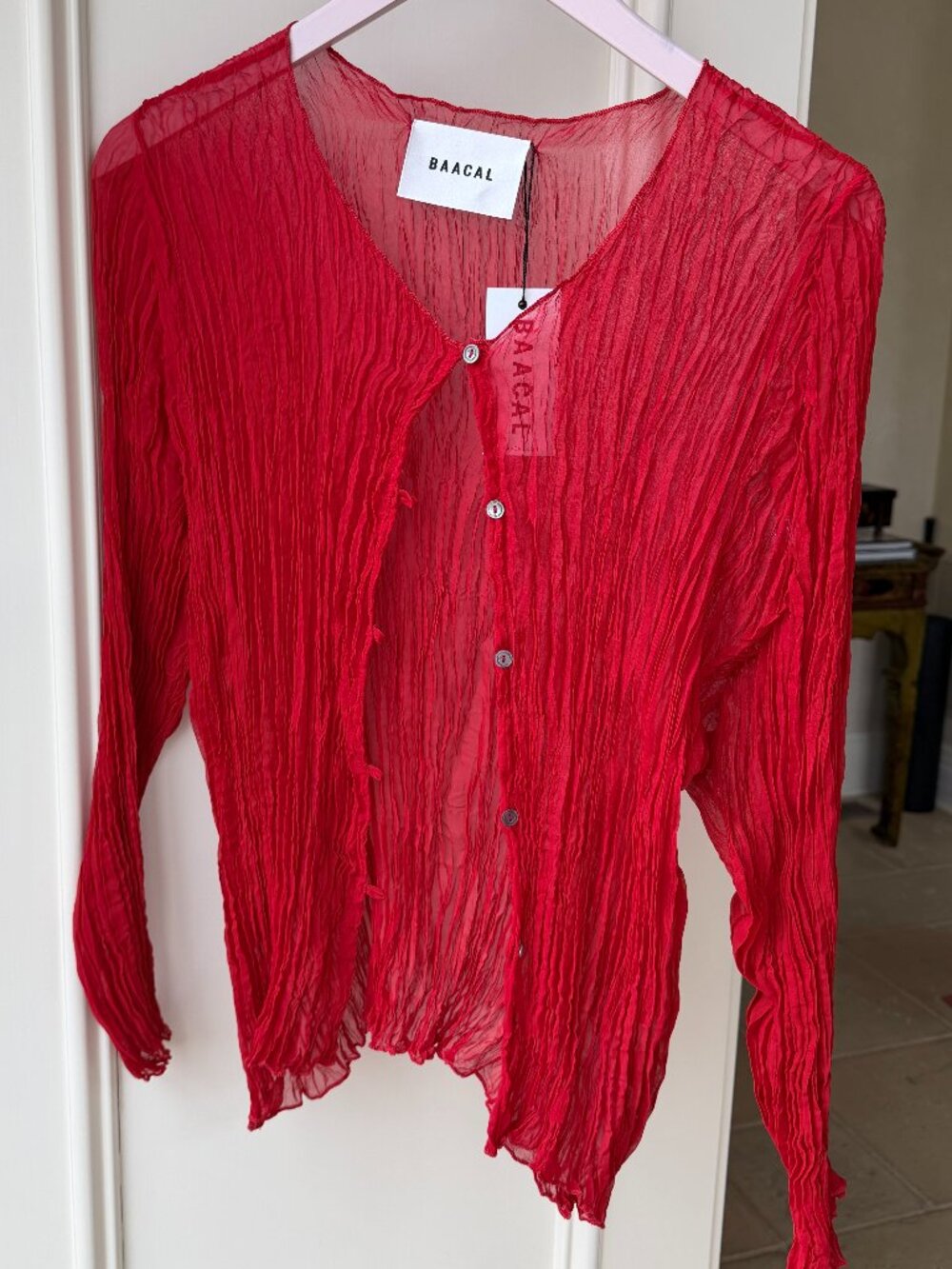 NWT- Baacal Lipstick Red "Maya" Pleated Cardigan